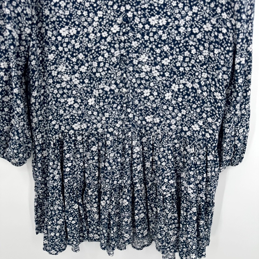 Mi Ami Mini Dress Womens Medium Blue White Boho Floral Rayon Pleated Long Sleeve - Picture 3 of 11